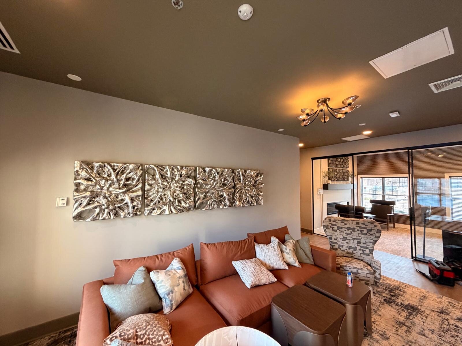 Large sculptural artwork installed in an office lounge